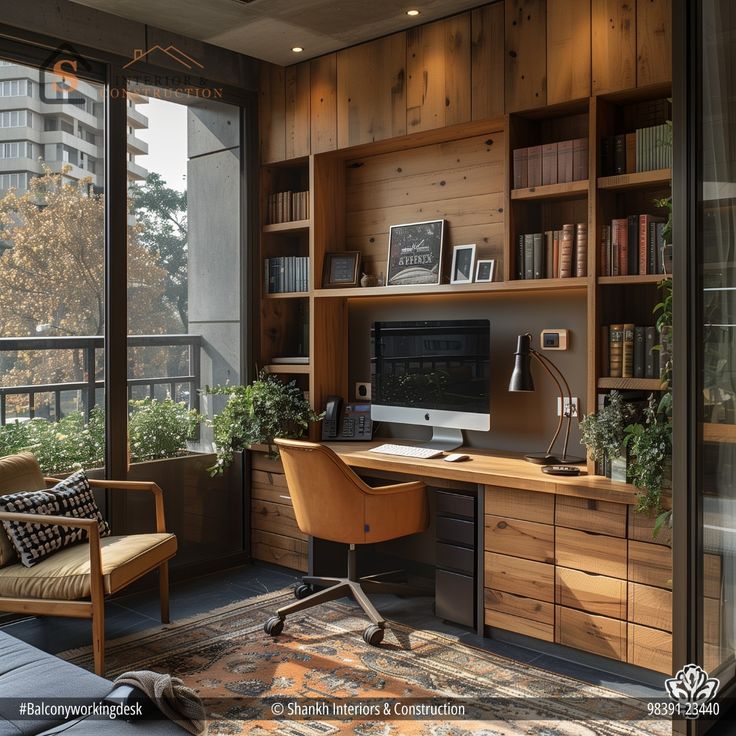 Brown concept home office design interior